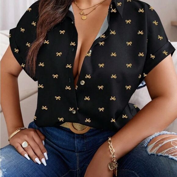 Black and Gold Women's bow top - Picture 1 of 6